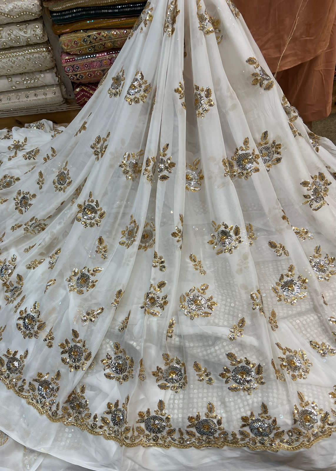 Chiffon sitara and gold work loose fabric available